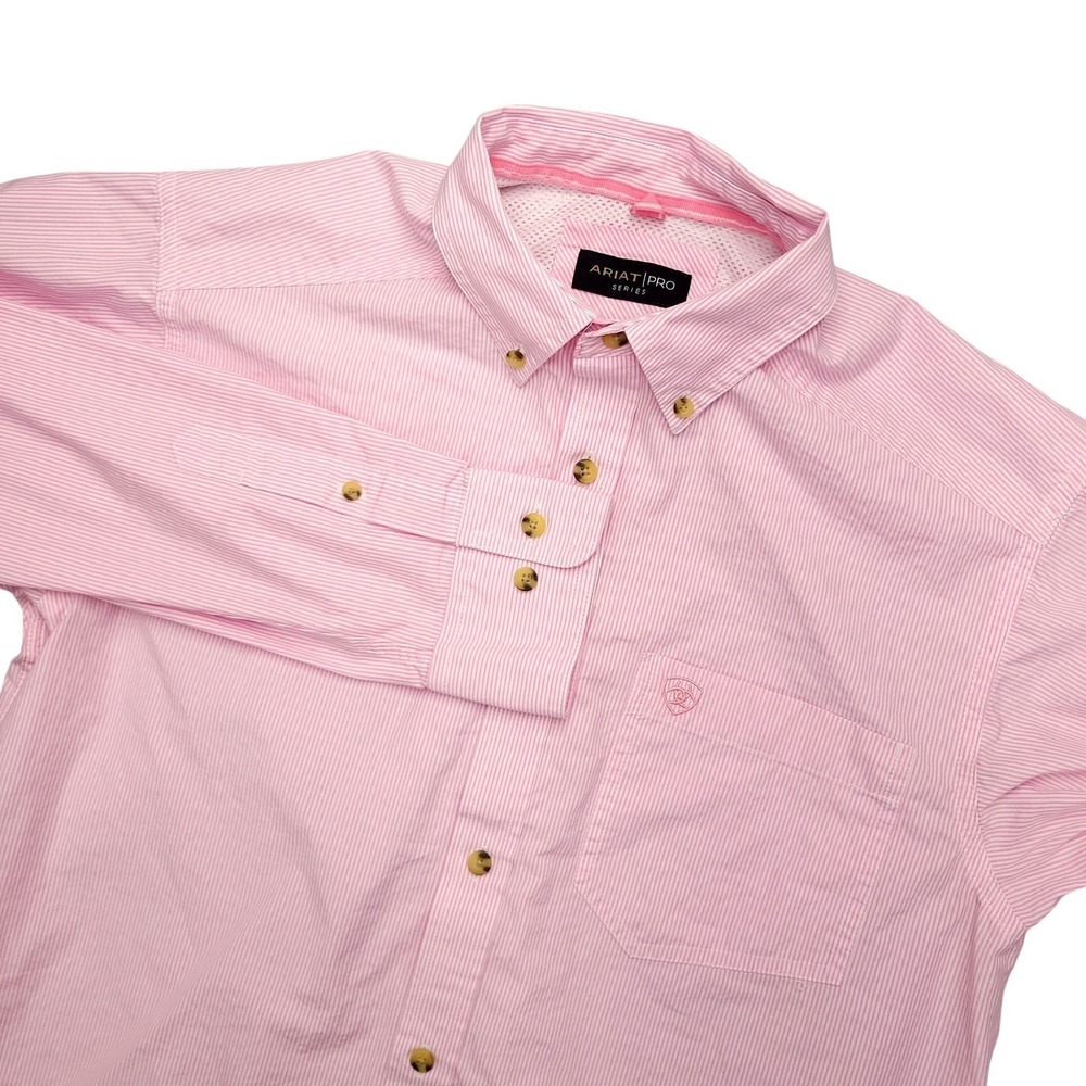 Ariat Pro Series Shirt Mens Small Pink Stripe Long Sleeve Button Up Western